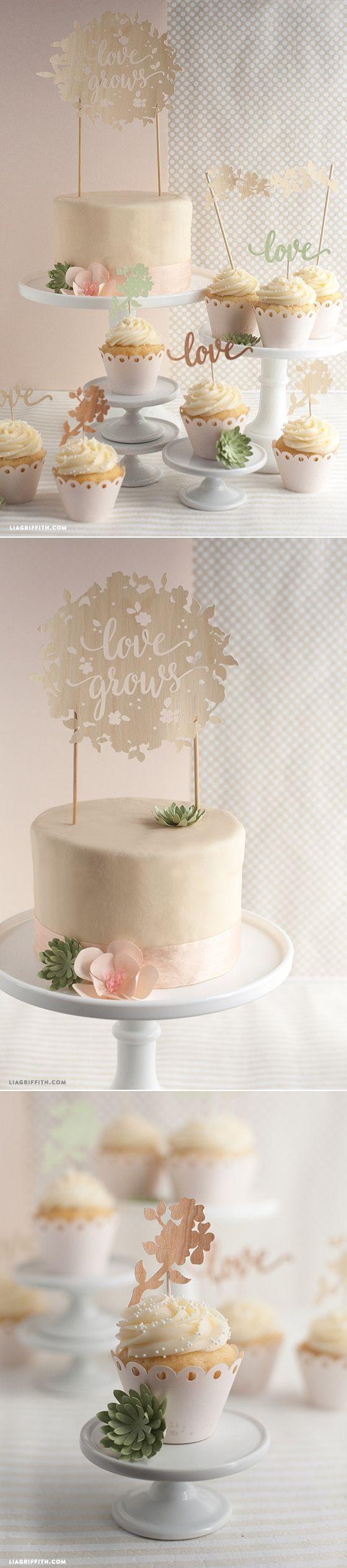 Hochzeit - DIY Wedding Cake And Cupcake Topper