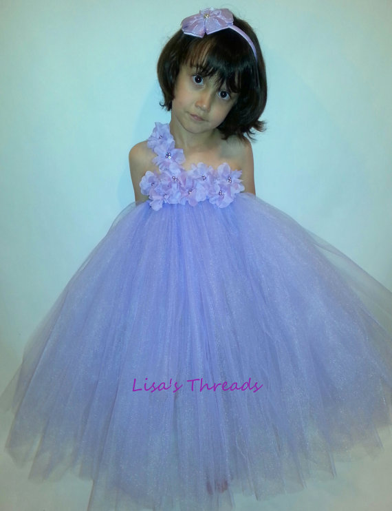 Mariage - Lavender flower girl dress/ Junior bridesmaids dress/Lavender Flower Girl/ Flower girl pixie tutu dress/ Rhinestone tulle dress