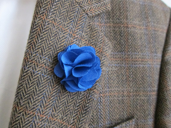 زفاف - Blue Linen Boutonniere - Mens Lapel Flower- Groomsmen - Best man - Buttonhole - Fabric Lapel Flower - 1.5", 2"