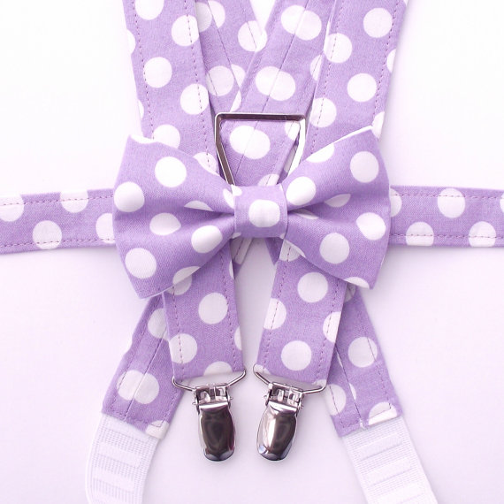 زفاف - Lilac Bow Tie and Suspenders:  Boys Lilac Suspenders, Polka Dot Bow Tie, Lilac Toddler Suspenders, Lavender, Purple, Ring Bearer