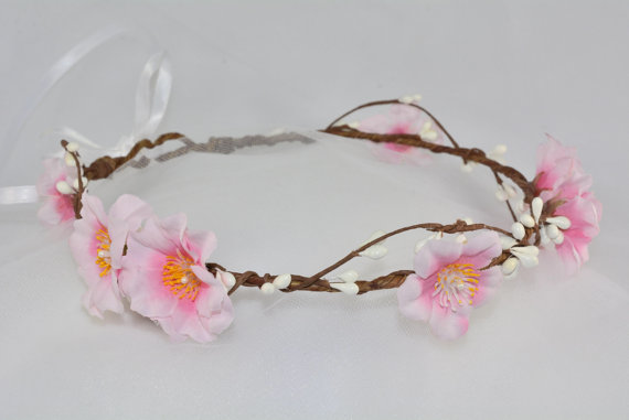 Mariage - Wedding Flower Crown,Whit and Pink Crown,Bridal Flower Crown,Boho Crown,Beach Flower Crown,Beach Crown,Floral Crown,Bridal Head Wreath