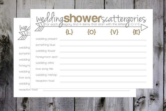 Wedding - Burlap wedding Scattergories game- INSTANT DOWNLOAD printable file for bridal showers
