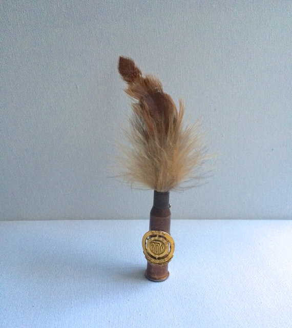 Mariage - Grooms Bullet Boutonniere, Groom Boutonniere, Wedding Boutonniere, Feather Boutonniere, Vintage Wedding , Custom Boutonniere