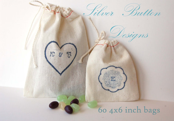 زفاف - Wedding Favor Bags, set of 60 4x6 inch Customized Handstamped Linen Bags, jewelry bags, gift bags, drawstring cloth bags, product packaging