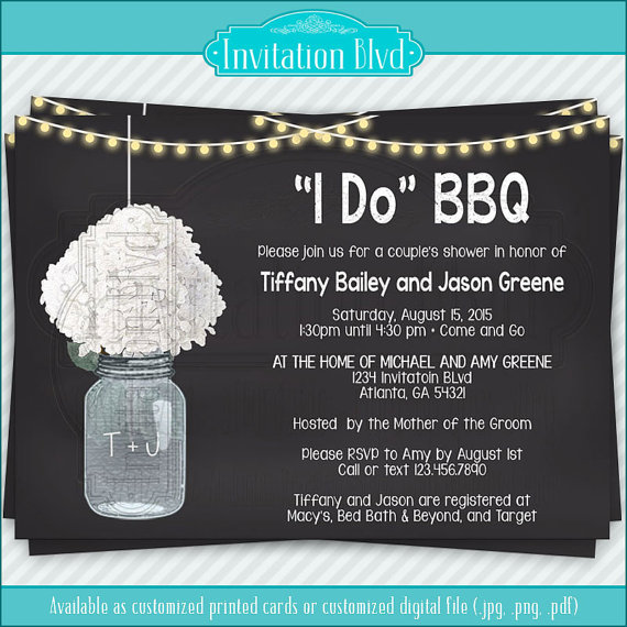 Mariage - I Do BBQ Chalkboard Mason Jar Invitation, Couples Shower Barbecue Invitation, Rehearsal Dinner Invitation, Bridal Shower Invitation