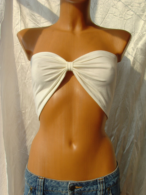 Wedding - OFF WHITE TOP Bow BANDEAu Top Yoga Top Underwear Sexy Sport Summer Yoga Bra Tube Strapless Top Bandeau Ivory Creamy Off White Bow Ribbon