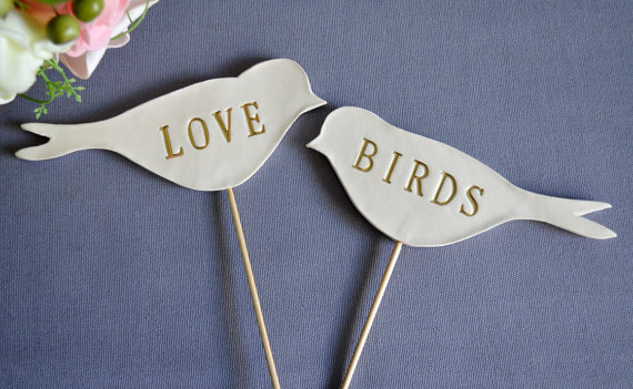 Wedding - Gold Love Bird Wedding Cake Toppers