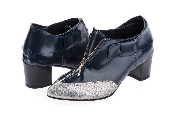 زفاف - CIJ Sale 35% off Booties - Women navy blue and silver booties - heel ankle boots - Prom shoes - Handmade by ImeldaShoes