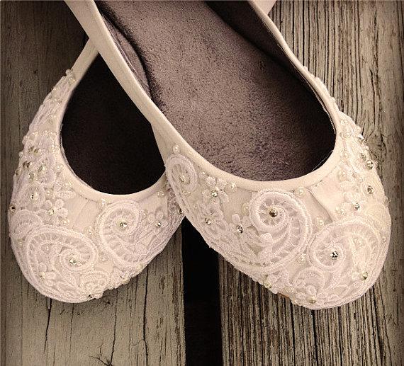 زفاف - French Pleat  Bridal Ballet Flats Wedding Shoes - All Full Sizes - Pick your own shoe color and crystal color