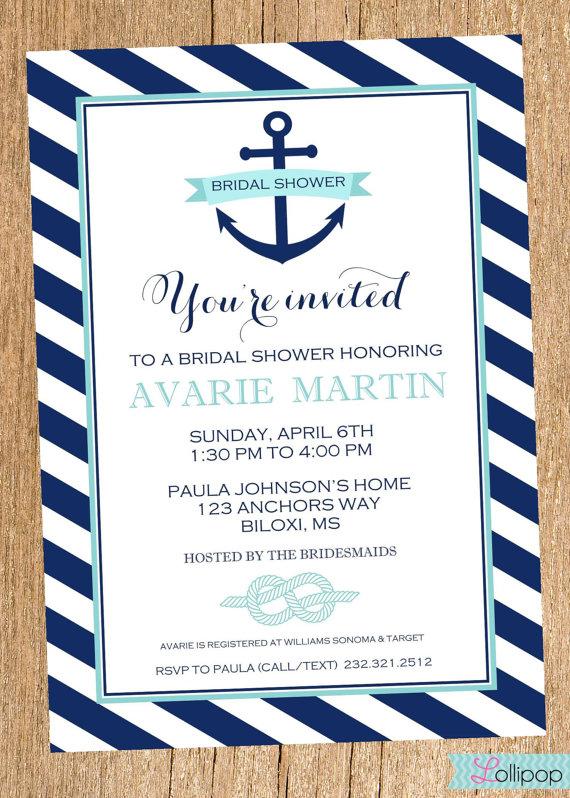 Hochzeit - Anchor Nautical Bridal Shower Printable Party Invitation, Personalized Nautical Bridal Shower, Anchor Bridal Shower