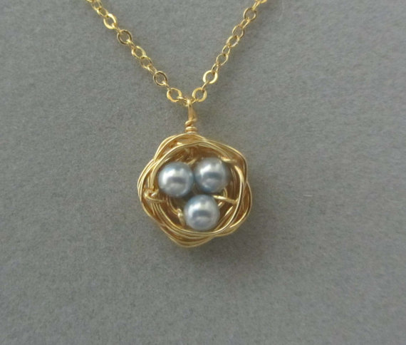Свадьба - Bird nest, Gold nest with pearl, Gold necklace, Nature, Gift for Mom, Gift for Grandma, Simple, Everyday jewelry