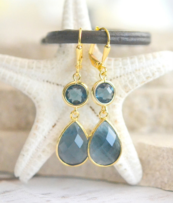 Mariage - Sapphire Blue Dangle Jewel Earrings. Sapphire Bridesmaid Earrings. Navy Blue Earrings. Gift. Jewelry. Dangle. Drop. Wedding.