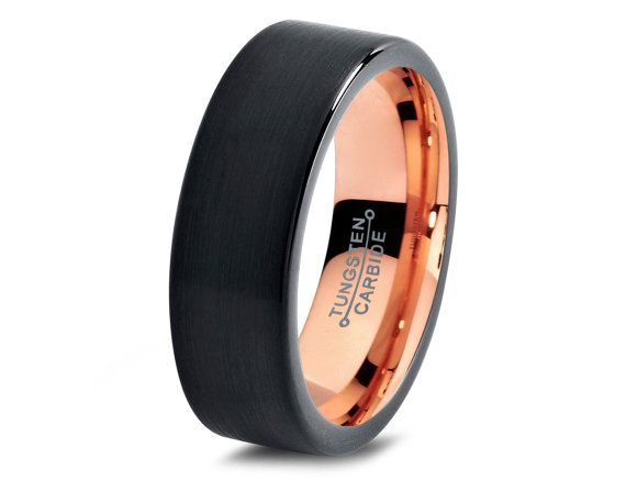 Mariage - Black Tungsten Ring Rose Gold Wedding Band Ring Tungsten Carbide 7mm 18K Tungsten Ring Man Wedding Band Male Women Midnight Rose Collection