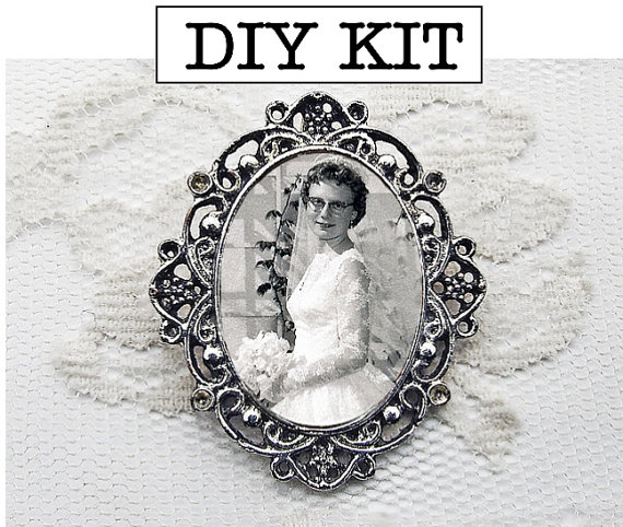 Mariage - DIY Wedding Bouquet Photo Charm Kit #6 - Antique Silver Kit - Bridal Keepsake Gift