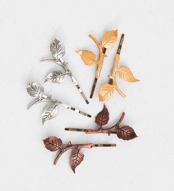 Mariage - Gold Branch Bobby Pins Hair Accessories Woodland Wedding Gold Leaves Fairy Faerie Nature Garden Wedding Bridal