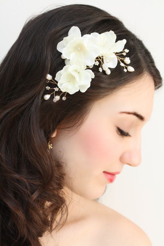 زفاف - Bridal Floral, Freshwater Pearl, Rhinestone And Crystal Hair Fascinator