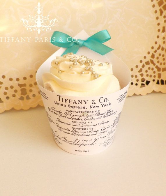 Wedding - Tiffany And Co Seal Elegant Cupcake Wraps- Tiffany Blue Satin Bow And Faux Diamond Accent