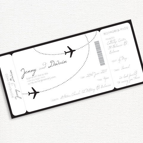 زفاف - Come Fly With Me Boarding Pass Wedding Invitation - Printable File - Aviation, Airplane, Destination Black And White Customised