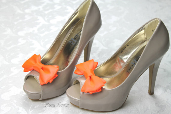 Mariage - Haloween Orange Shoe Clips, Bright Orange Satin Bow Shoe Clip, Orange Wedding Accessories Shoes Clip; For Halloween Shoes