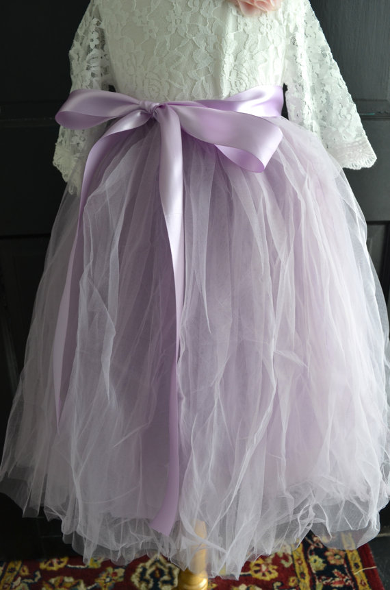 زفاف - Girls Lavender  Long Sewn Tulle Skirt,  Purple Lilac Tutu, Toddler Tulle skirt, Girls Tutu, Flower girl dress, long tulle skirt