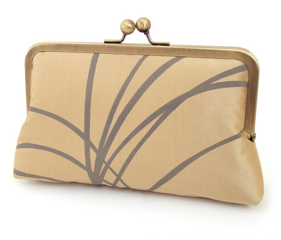 Mariage - SALE: Clutch bag, printed silk purse, gold wedding accessory, bridesmaid gift, party clutch, GOLD SHIMMER