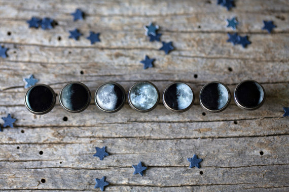Свадьба - Moon Phase Stud Earring Set of 7 - Lunar Phase Jewelry - Galaxy, Moonphase, Science, Cosmos, Space Jewellery - Bridal Party, Space Wedding