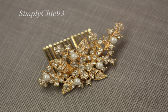 زفاف - Rose Gold Vintage Inspired Pearls bridal hair comb,Branch,Leaves comb, wedding hair comb, bridal hair accessories,Flower comb