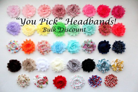 Wedding - Pick Headband Quantity & Colors - Shabby Flower Headband Set - Bulk Headbands - Baby Girl Headband, Newborn Girl Headband