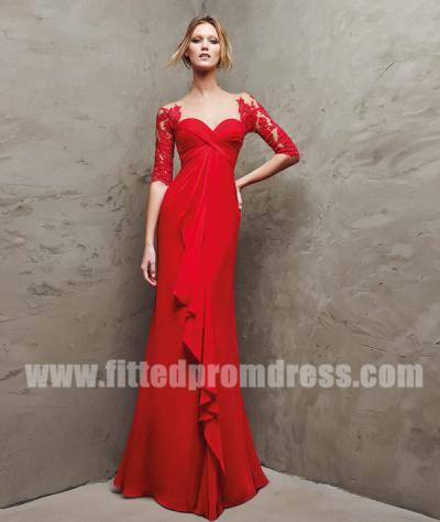 زفاف - 2016 Empire Long Red Cocktail Dresses by Pronovias Style LANDETA