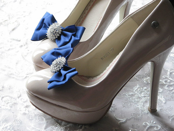 زفاف - Navy blue shoe clips,Royal blue shoe clips,Bridesmaids royal blue,Shoe accessories,Rhinestone shoe clips,Bridal shoe clips,Something blue