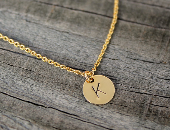 Hochzeit - Tiny initial necklace, Gold initial necklace, Dainty initial necklace, Personalized necklace, hand stamped necklace, Bridesmaids Gifts