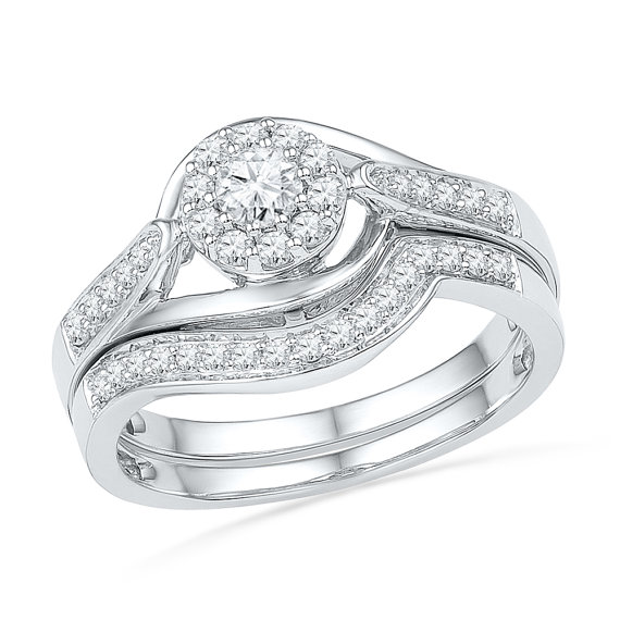 Свадьба - 1/2 CT. TW. Diamond Engagement Ring Set, Bridal Set with Diamond Wedding Band