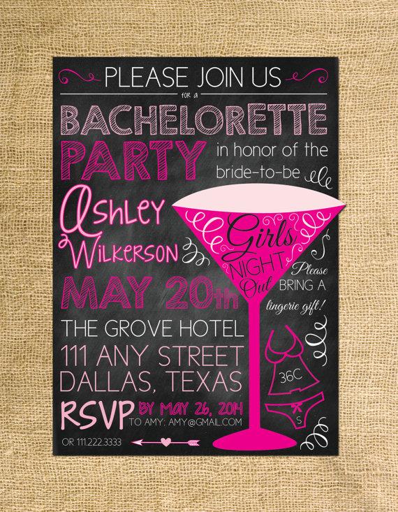 Hochzeit - Girls Night Out- Bachelorette Party Invitation- Printable File- Chalkboard Invite