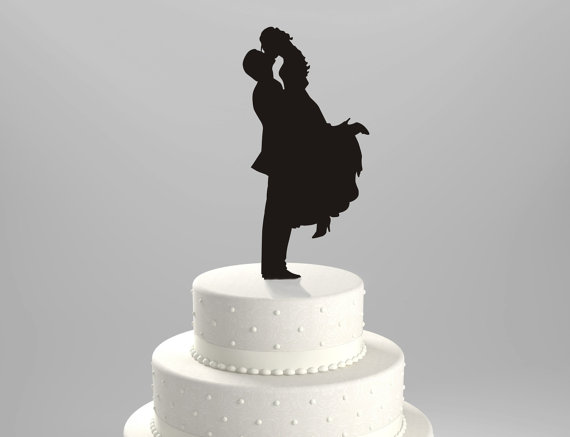 زفاف - Wedding Cake Topper Silhouette Groom Lifting his Bride, Acrylic Cake Topper [CT18]