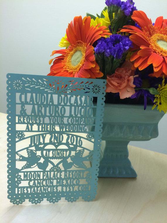 Wedding - Laser cut  Invitation (45 pieces) Papel Picado Inspired Wedding 5x7 card Rehearsal Engagement Bridal Shower Couples