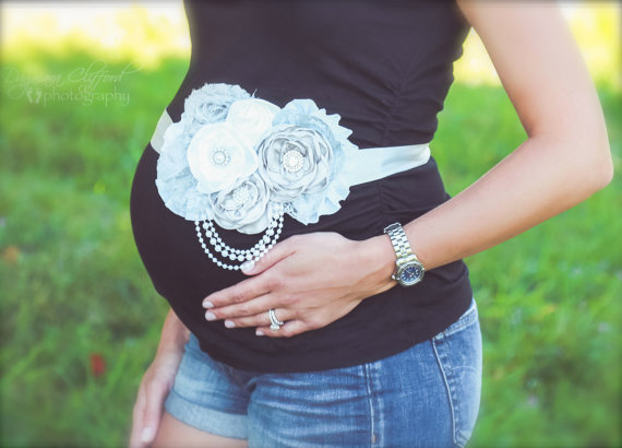 Свадьба - Vintage Couture Grey and White MATERNITY SASH - Beautiful Maternity or Newborn or Wedding Photo Prop