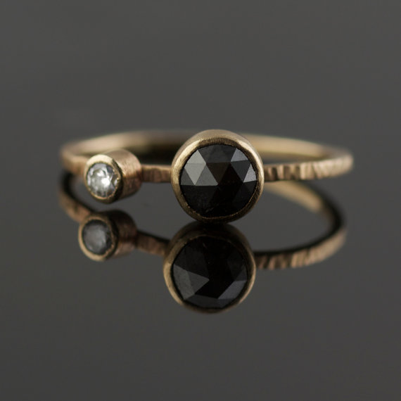 Mariage - Special Seasonal Sale Hand Forged Eco Engagement Ring Rose Cut Black Diamond Recycled 14k Yellow Gold // Modern Bride // Ethical // Unique