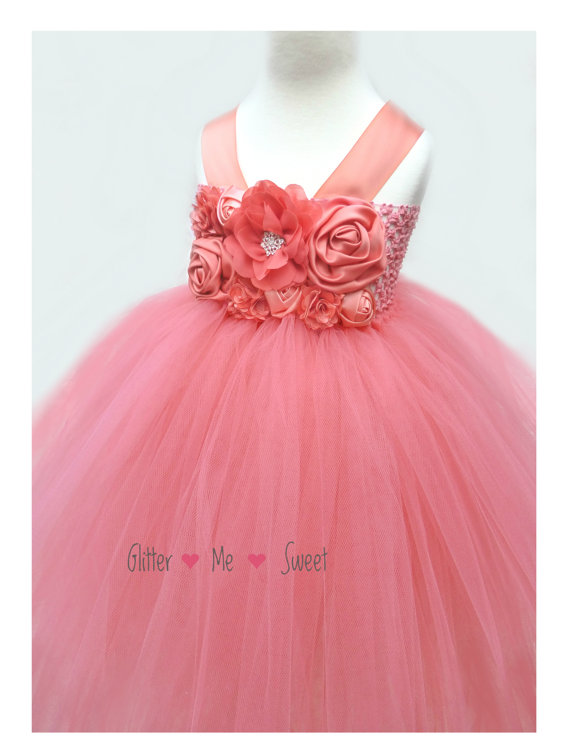 زفاف - Coral Flower Girl Dress -  Coral Tulle Dress - Coral Tulle Flower Girl Dress - Fancy Little Girl Dresses - Special Occasion Girls Dress