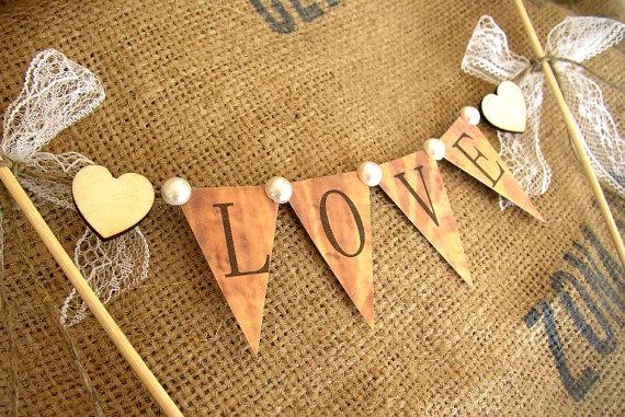 Mariage - Rustic Cake Topper - Cake Topper Banner Love - Rustic Wedding Bunting - Wedding Cake Topper - Wedding Props - Paper Cake Topper - Paper Lace
