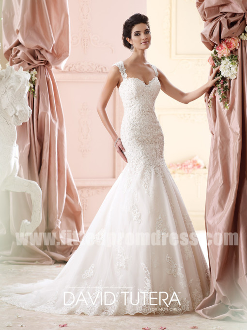 Wedding - David Tutera for Mon Cheri Style Maggie 215261 Lace Trumpet Wedding Dresses
