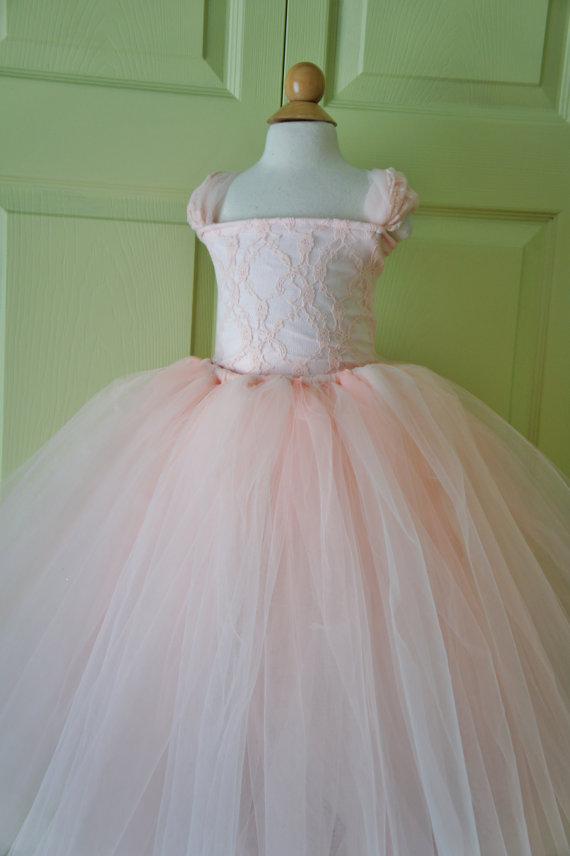 Mariage - Gorgeous Flower Girl Dress, Photo Prop, Flower Girl Tutu Dress, Blush Pink and Ivory, Lce Top, Tutu Dress