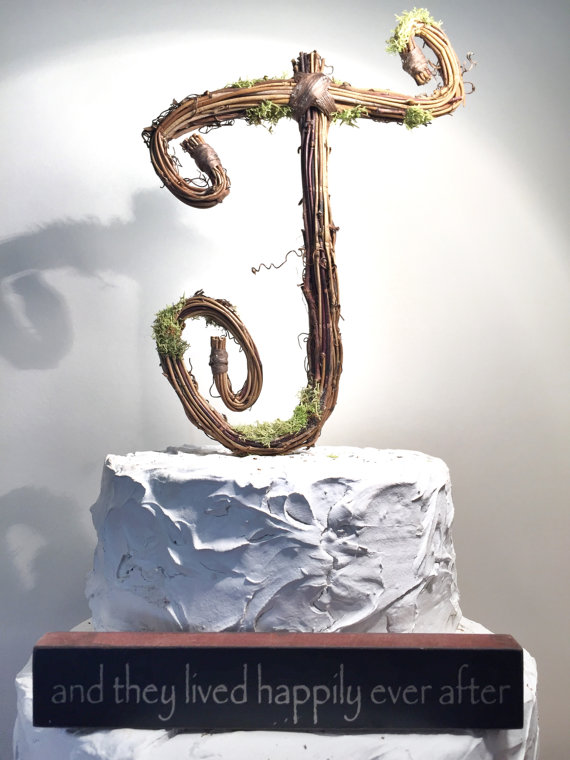 Mariage - Letter J Rustic Twig Wedding Cake Topper