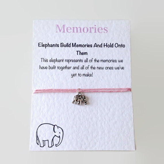 Hochzeit - Friendship Bracelet: Elephant Memory Bracelet. Adjustable Cord Charm Bracelet. Bridesmaid Bracelet. BFF. Party Favours. Wedding Favours.