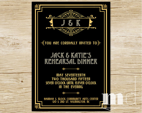 Wedding - Great Gatsby Rehearsal Dinner Invitation - Gatsby Wedding Dinner Invite - Great Gatsby Themed Party Invitation - PRINTABLE, DIGITAL FILE