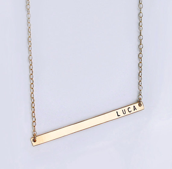 Свадьба - Name bar necklace / Nameplate necklace / Personalized date necklace / New mom necklace / Skinny bar necklace / Bridesmaid necklace / Luca