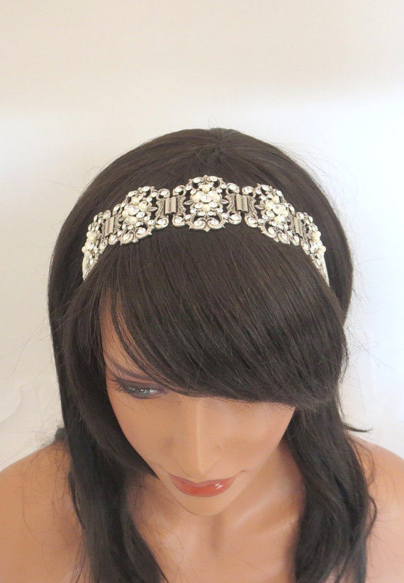 Wedding - Bridal ribbon headband, Wedding headband, Bridal headpiece, Vintage inspired headband, Satin ribbon headband
