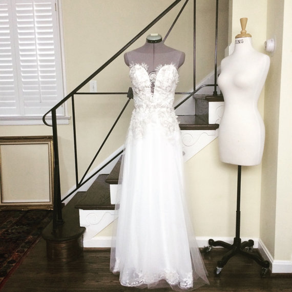 Hochzeit - Alexandra Wedding Dress-custom Gown-Made to order in soft white or blush nude