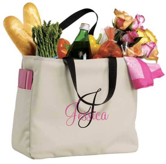 Свадьба - 9 Bridesmaid Gift Monogrammed Personalized Tote Bag Wedding Party