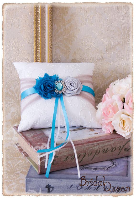زفاف - Turquoise and Silver Ring Bearer Pillow, Wedding Ring Bearer Pillow, Ring Bearer Pillow, Wedding Accessories, Custom Color