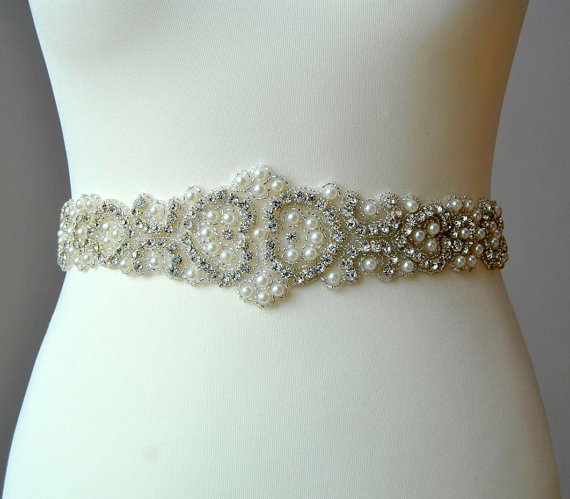 زفاف - 24"Crystal Pearls Luxury Bridal Sash,Wedding Dress Sash Belt, Rhinestone Bridal Bridesmaid Sash Belt, Wedding dress sash
